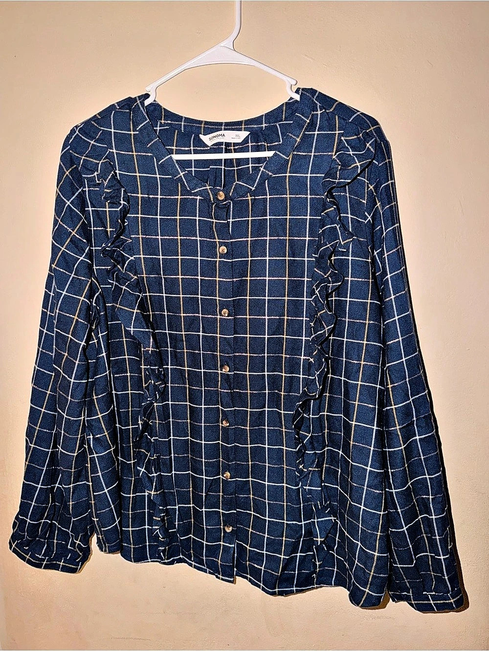 Sonoma Women's Checkered Blouse in Blue & White Size XXL NWT